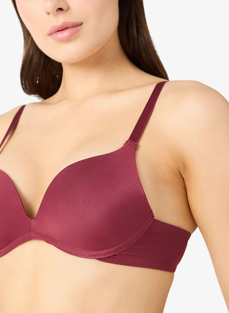 Ginger  2PC Seamless Non Wired Padded Plunge Neck Push Up Bra for Women | Best Price UAE